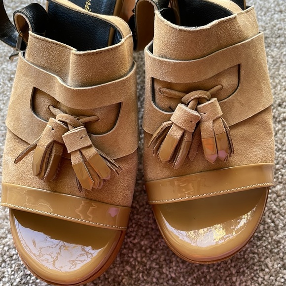 Robert Clergerie Suede Tassel Platform Wooden Sandals - Picture 13 of 16